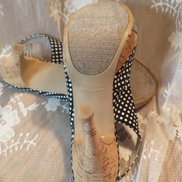 Rampage black white dot fabric platform stiletto sling back peep toe sz … - Picture 4 of 5